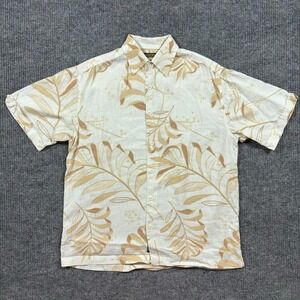 Cubavera Mens Button Up Shirt M Tropical Leaf Print Linen Rayon Short Sleeve